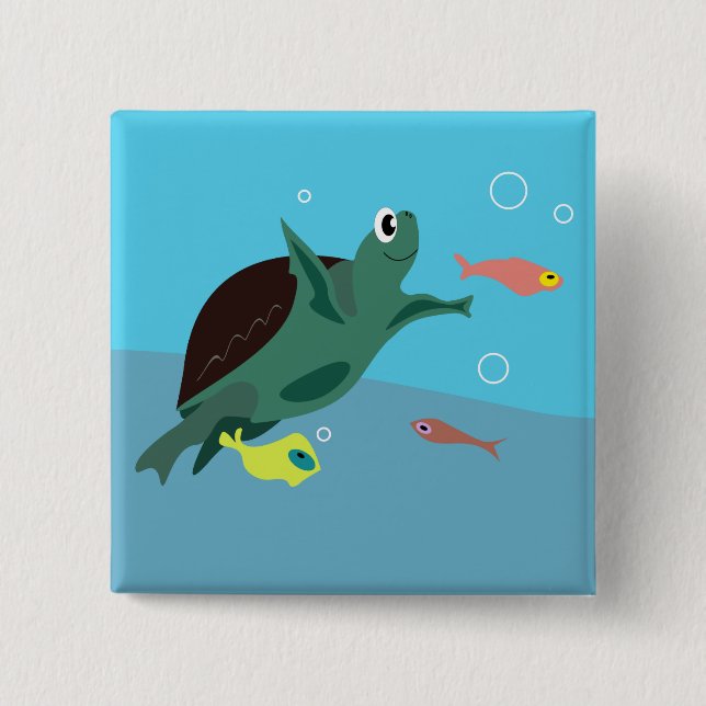Badge Carré 5 Cm Bouton Tortue (Devant)