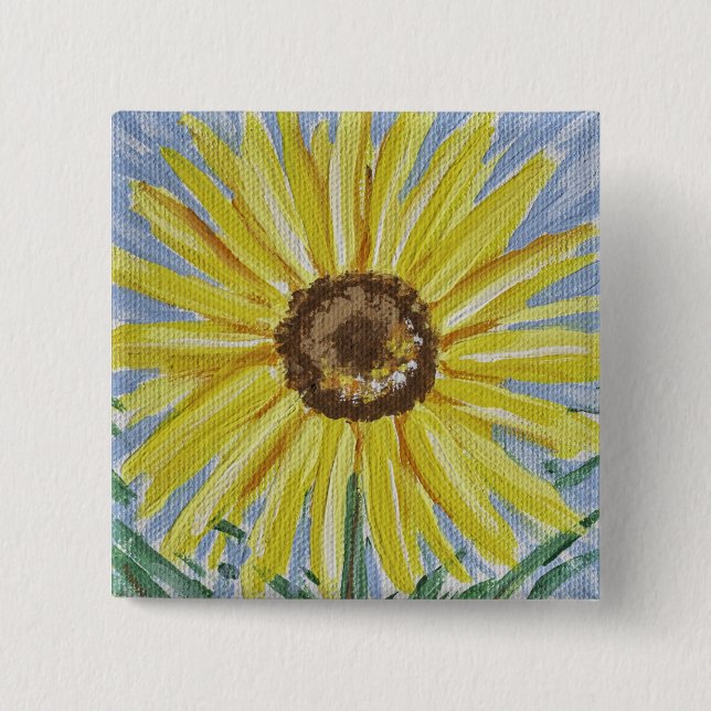Badge Carré 5 Cm Bouton tournesol (Devant)