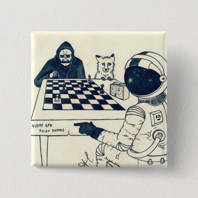 Badge Carré 5 Cm Bouton tout neuf d'albums (Devant)