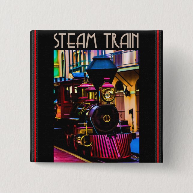 Badge Carré 5 Cm Bouton Train à vapeur (Devant)