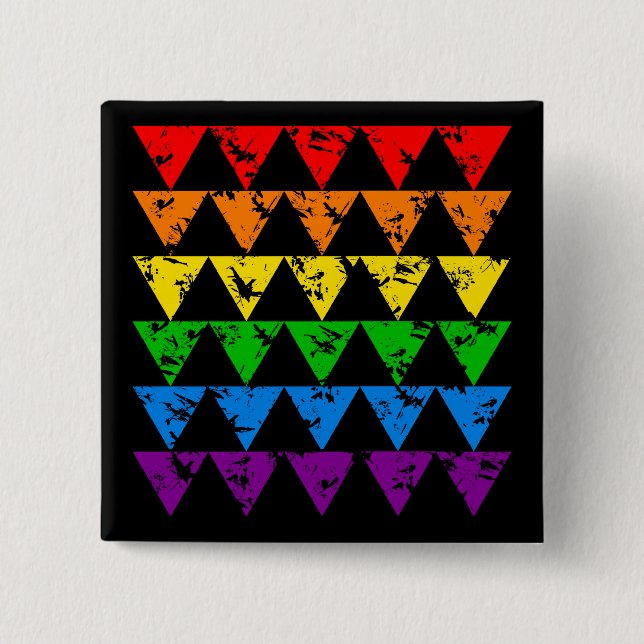 Badge Carré 5 Cm Bouton Triangles arc-en-ciel (Devant)