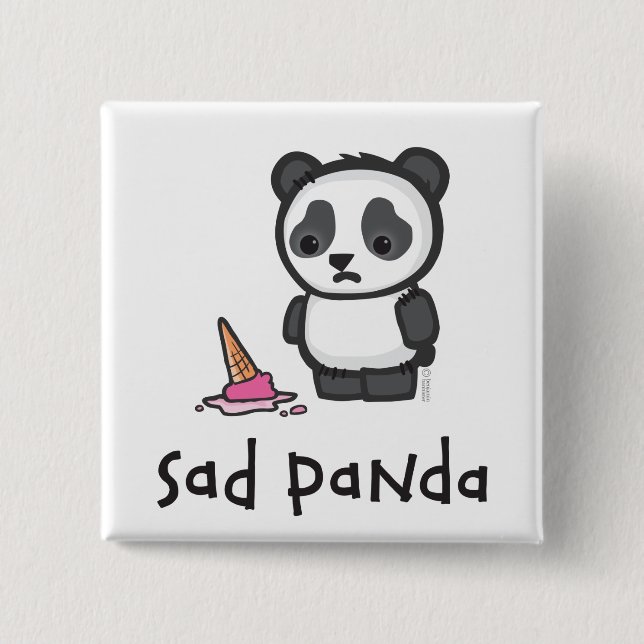 Badge Carré 5 Cm Bouton triste de panda (Devant)