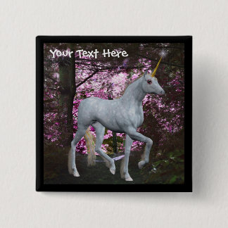 Badge Carré 5 Cm Bouton Unicorne Blanche En Imaginaire Forestier