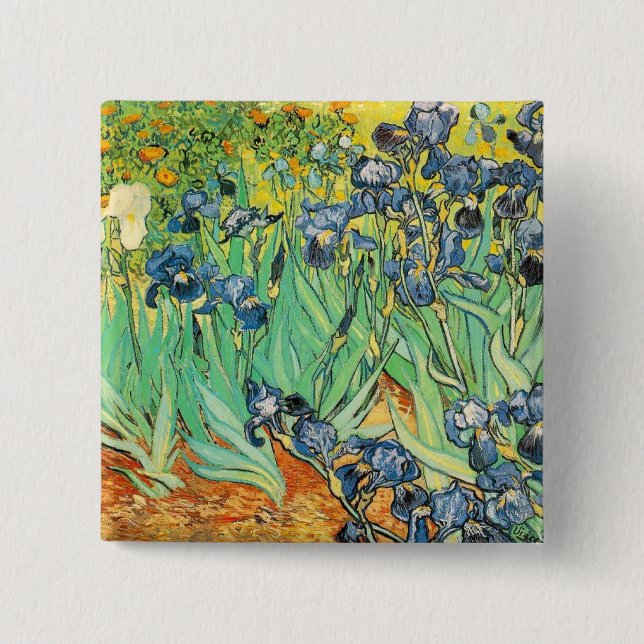 Badge Carré 5 Cm Bouton Van Gogh Irises (Devant)