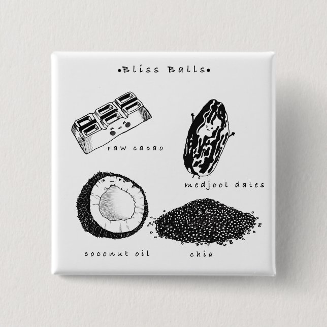 Badge Carré 5 Cm Bouton végétalien de recette de boules de bonheur (Devant)