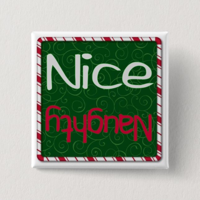 Badge Carré 5 Cm Bouton vilain ou intéressant de Noël de liste (Devant)