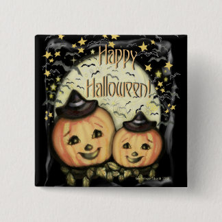 Badge Carré 5 Cm Bouton vintage de Halloween Jack-o'-lantern
