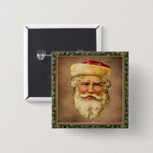Badge Carré 5 Cm Bouton Vintage du Père Noël
