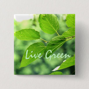 Badge Carré 5 Cm Bouton 'Vivre Vert'