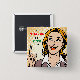 Badge Carré 5 Cm Bouton Voyage c'est vie