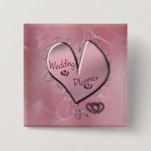 Badge Carré 5 Cm Bouton Wedding planner rose (Devant)