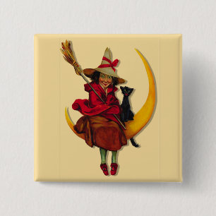 Badge Carré 5 Cm Bouton Witchy Woman