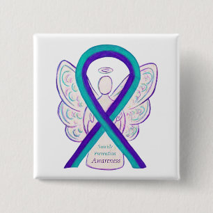 Badge Carré 5 Cm Boutons Angel de ruban de sensibilisation à la pré