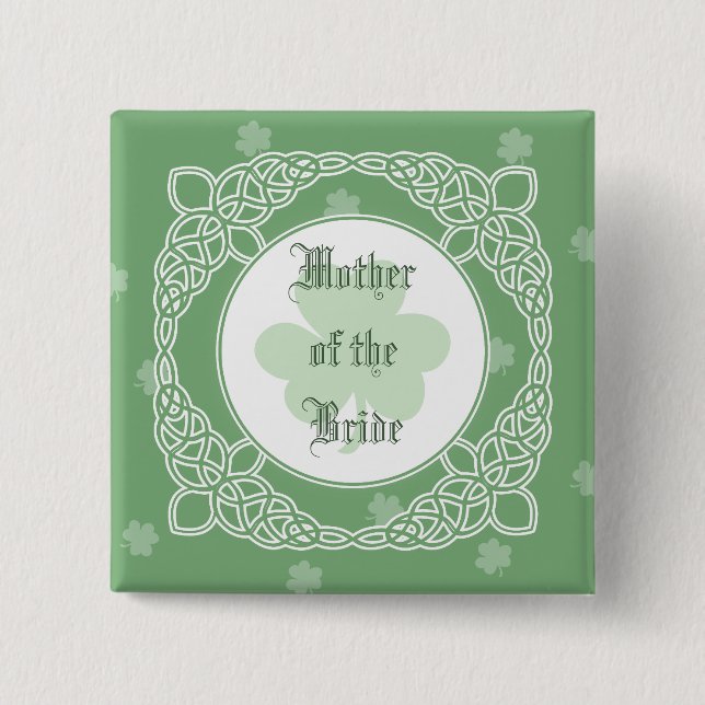 Badge Carré 5 Cm Boutons celtiques de noce de brume - vert (Devant)