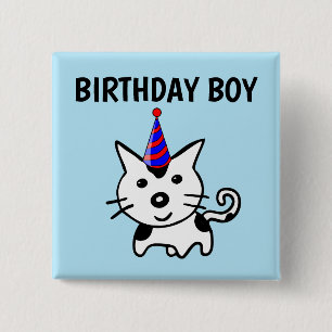 BADGE CARRÉ 5 CM BOUTONS CHAT GARÇON ANNIVERSAIRE
