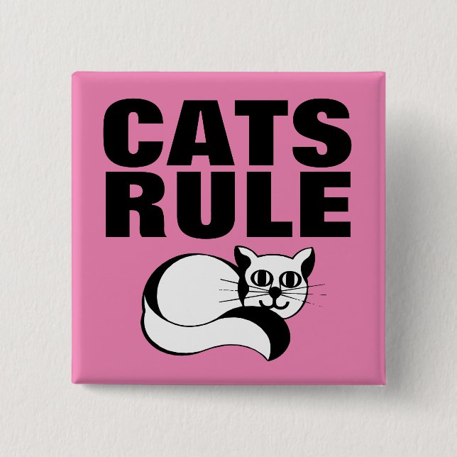 BADGE CARRÉ 5 CM BOUTONS CHAT, RÈGLE CHATS (Devant)