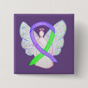 Badge Carré 5 Cm Boutons d'angle violet et citron vert