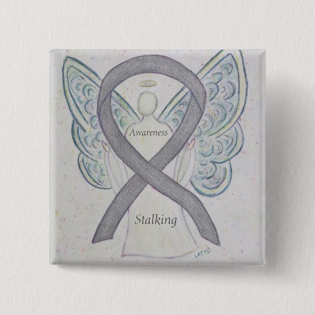Badge Carré 5 Cm Boutons d'art de l'angle argenté de ruban (Devant)