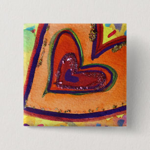 Badge Carré 5 Cm Boutons d'art Happy Hearts ou cornes Pendentifs