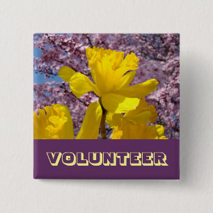 Badge Carré 5 Cm boutons de BÉNÉVOLE Fleurs de Narcisse de Printemp