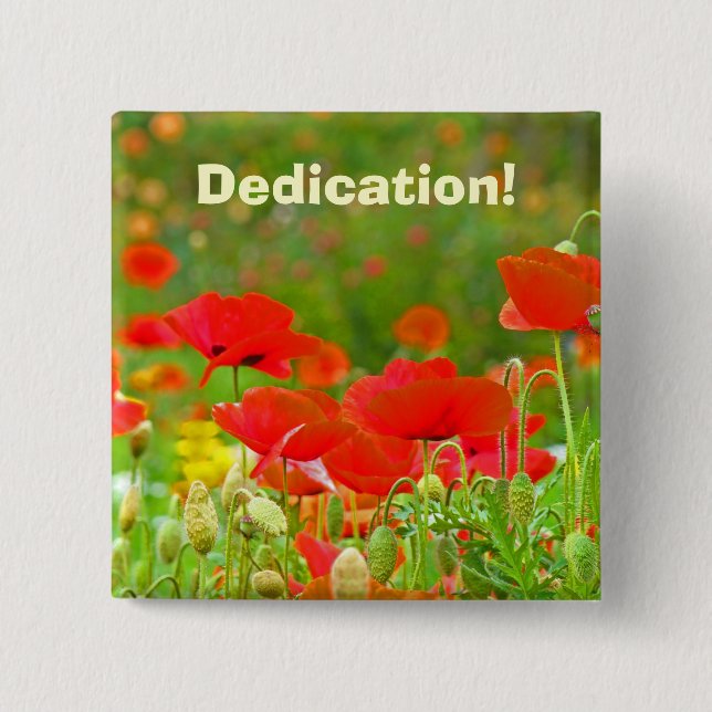 Badge Carré 5 Cm Boutons de dévouement ! Fleurs de coquelicot rouge (Devant)