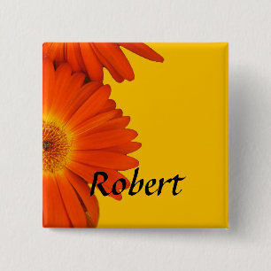 Badge Carré 5 Cm boutons de fleurs de gerbera orange daisy.