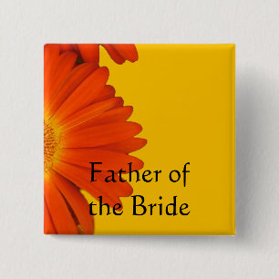 Badge Carré 5 Cm boutons de fleurs de gerbera orange daisy.