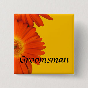 Badge Carré 5 Cm boutons de fleurs de marguerite orange gerbera.