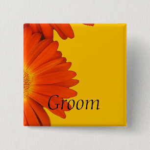 Badge Carré 5 Cm boutons de fleurs de marguerite orange gerbera.