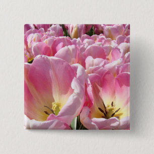 Badge Carré 5 Cm Boutons de fleurs de tulipe rose Ajouter du texte 