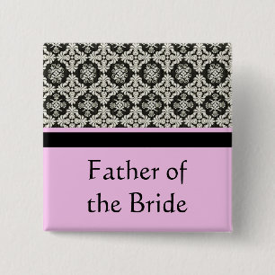 Badge Carré 5 Cm boutons de mariage, couleur damassé et rayure rose