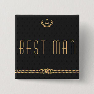 Badge Carré 5 Cm Boutons de mariage nautique Best Man