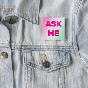 Badge Carré 5 Cm Boutons de rose douce moderne "ASK ME" pour volont