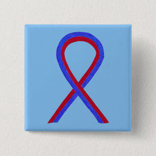 Badge Carré 5 Cm Boutons de sensibilisation au ruban rouge et bleu