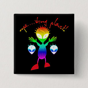 Badge Carré 5 Cm Boutons faux d'alien de planète