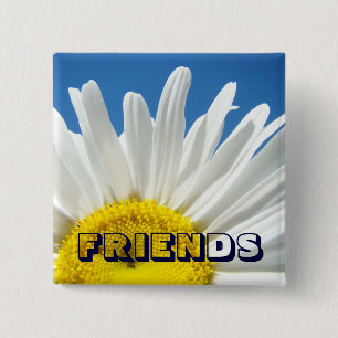 Badge Carré 5 Cm boutons FRIENDS Fleurs de Marguerite Blanche Flora