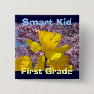 Badge Carré 5 Cm Boutons Smart Kid Fleurs de Narcisse de Printemps