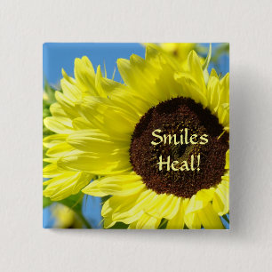 Badge Carré 5 Cm Boutons Sourires Guérissent ! Tournesols Ensoleill