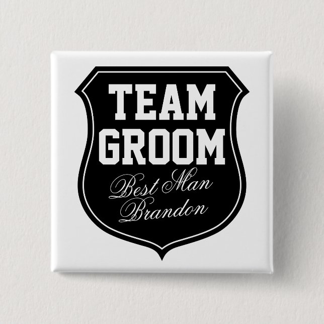 Badge Carré 5 Cm Boutons Team Groom | Personnaliser pour la fête de (Devant)