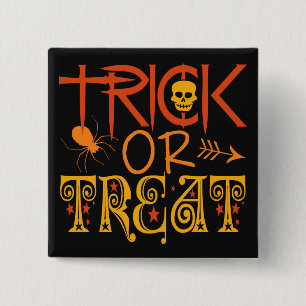 Badge Carré 5 Cm Boutons Trick ou Treat Halloween
