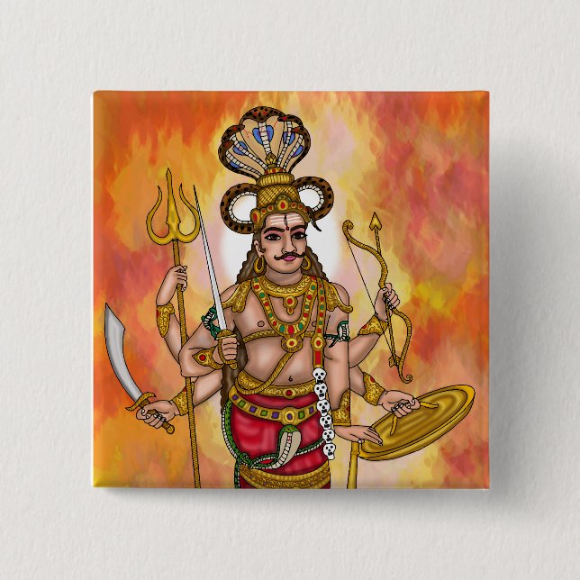 Badge Carré 5 Cm Boutons Veerabhadra (Devant)