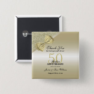 Badge Carré 5 Cm Bow or romantique et Parties scintillant 50e Maria