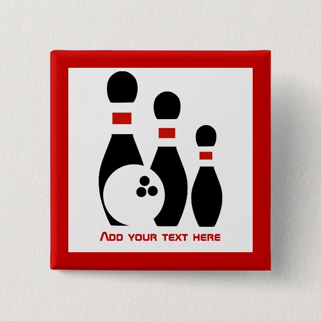 Badge Carré 5 Cm Bowling ball and pins black red (Devant)