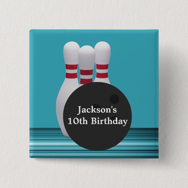 Badge Carré 5 Cm Bowling Birthday Party Button (Devant)