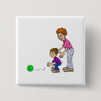 Badge Carré 5 Cm Bowling de mamie et de garçon