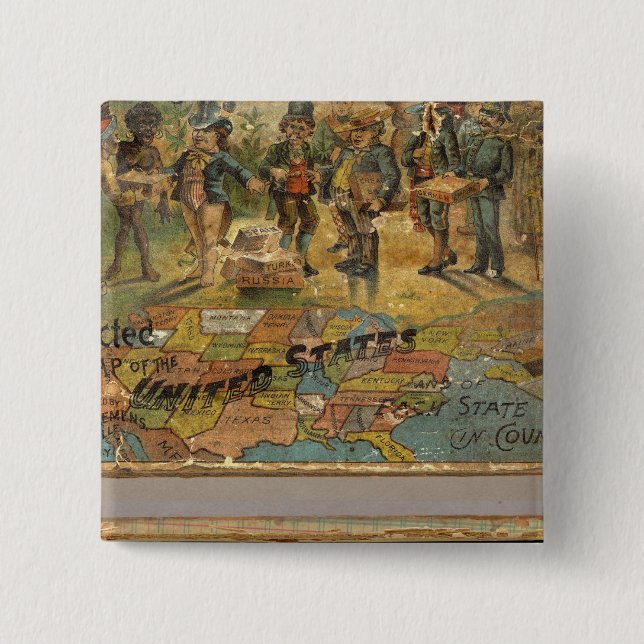 Badge Carré 5 Cm Box Dissected map, États-Unis (Devant)