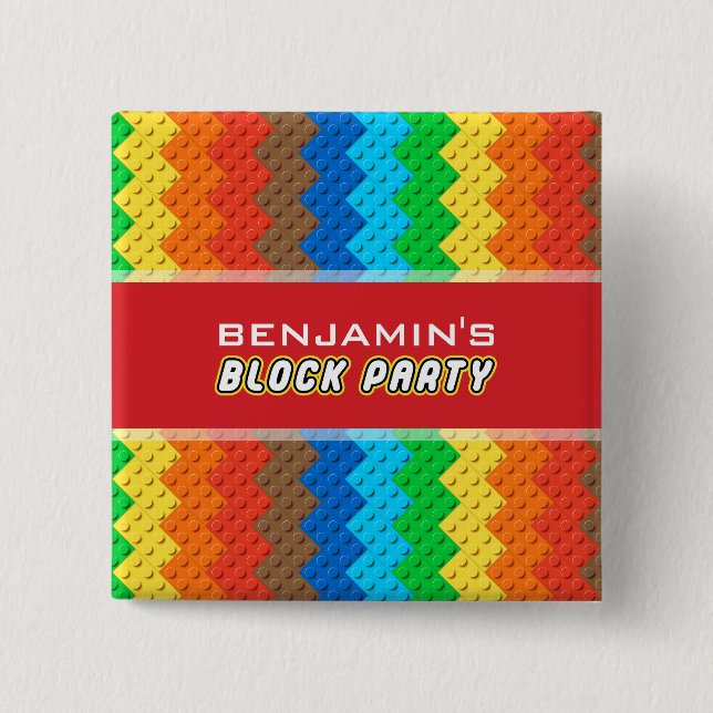 Badge Carré 5 Cm Bricks Toy Construction Construction Anniversaire  (Devant)