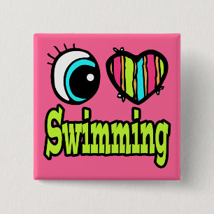 Badge Carré 5 Cm Bright Eye Heart J'aime Nager