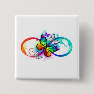 Badge Carré 5 Cm Bright infinity with rainbow butterfly