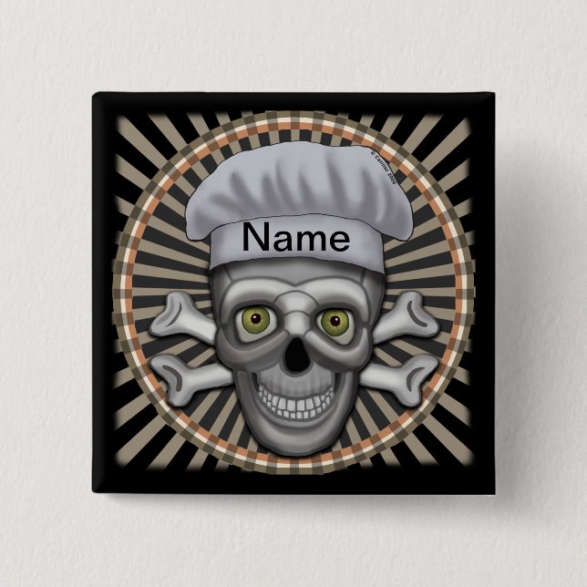 Badge Carré 5 Cm Broche carrée Skull Chef (Devant)